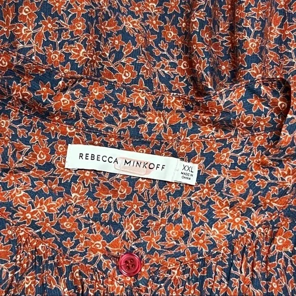 REBECCA MINKOFF Ruffle Hem Smocked Tie Waist Long Puff Sleeve Floral Dress XXL - Picture 10 of 14